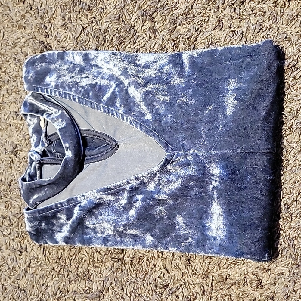 Before You Velour Velvet Y2K 90s Top Blue Gray Purple V-Neck Stretch Oversized - Picture 16 of 16